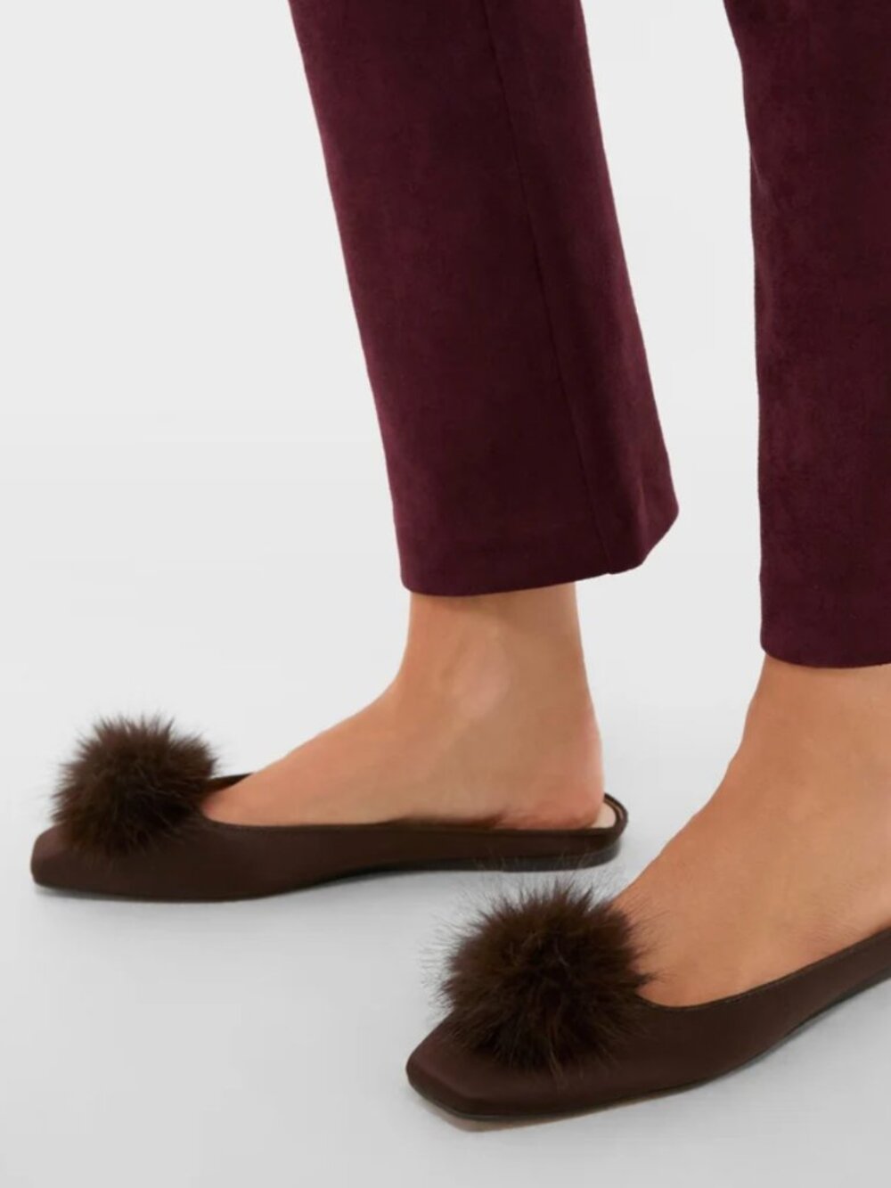 Tuckernuck Shoes Chocolate Satin Nilli Flats with Pom Pom - size 8.5 - Picture 3 of 7